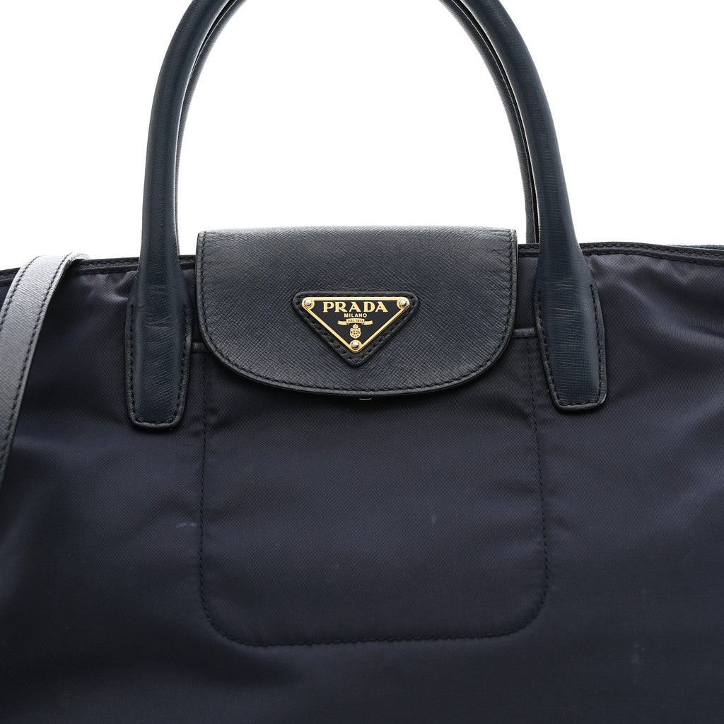 Prada Tessuto Nylon Saffiano Shopping Tote Navy