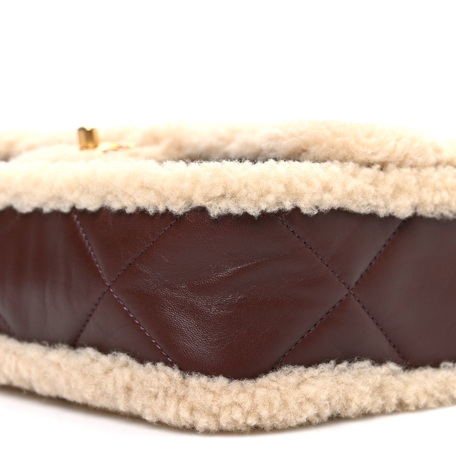 Chanel Shearling Lambskin Quilted Furry Coco Flap Dark Brown Beige
