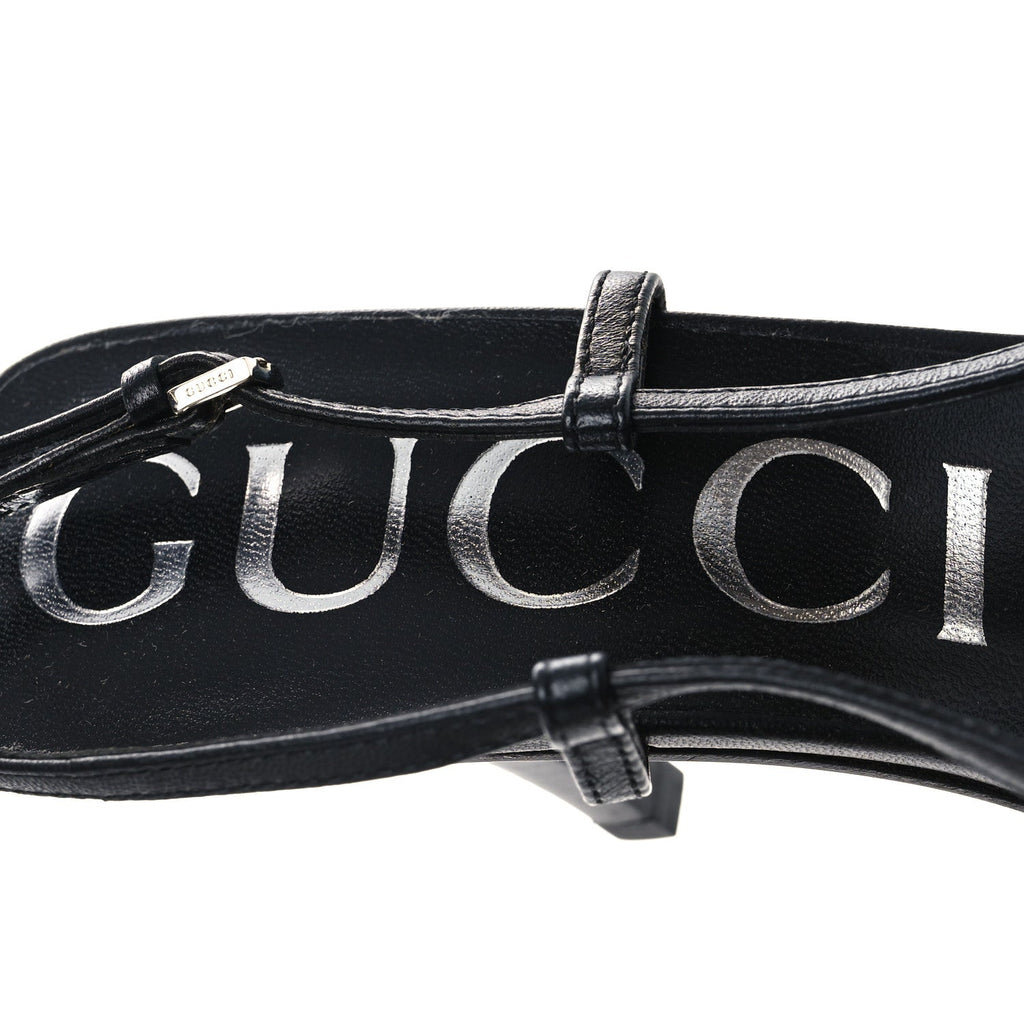 Gucci Tela Retino Nappa Charlotte Crystal GG Monogram Square G 75mm Slingback Pumps 37 Black