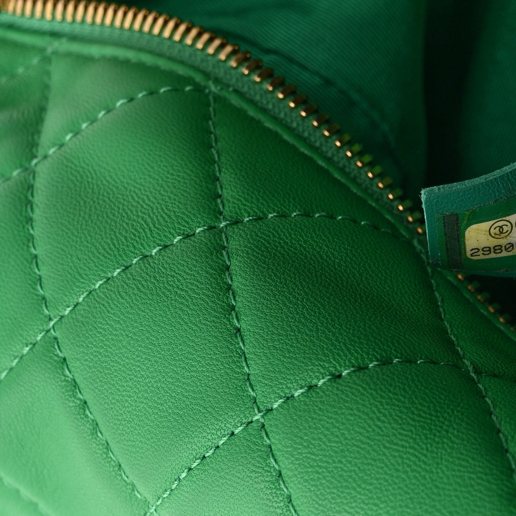 Chanel Lambskin Quilted Large Perfect Meeting Hobo Green