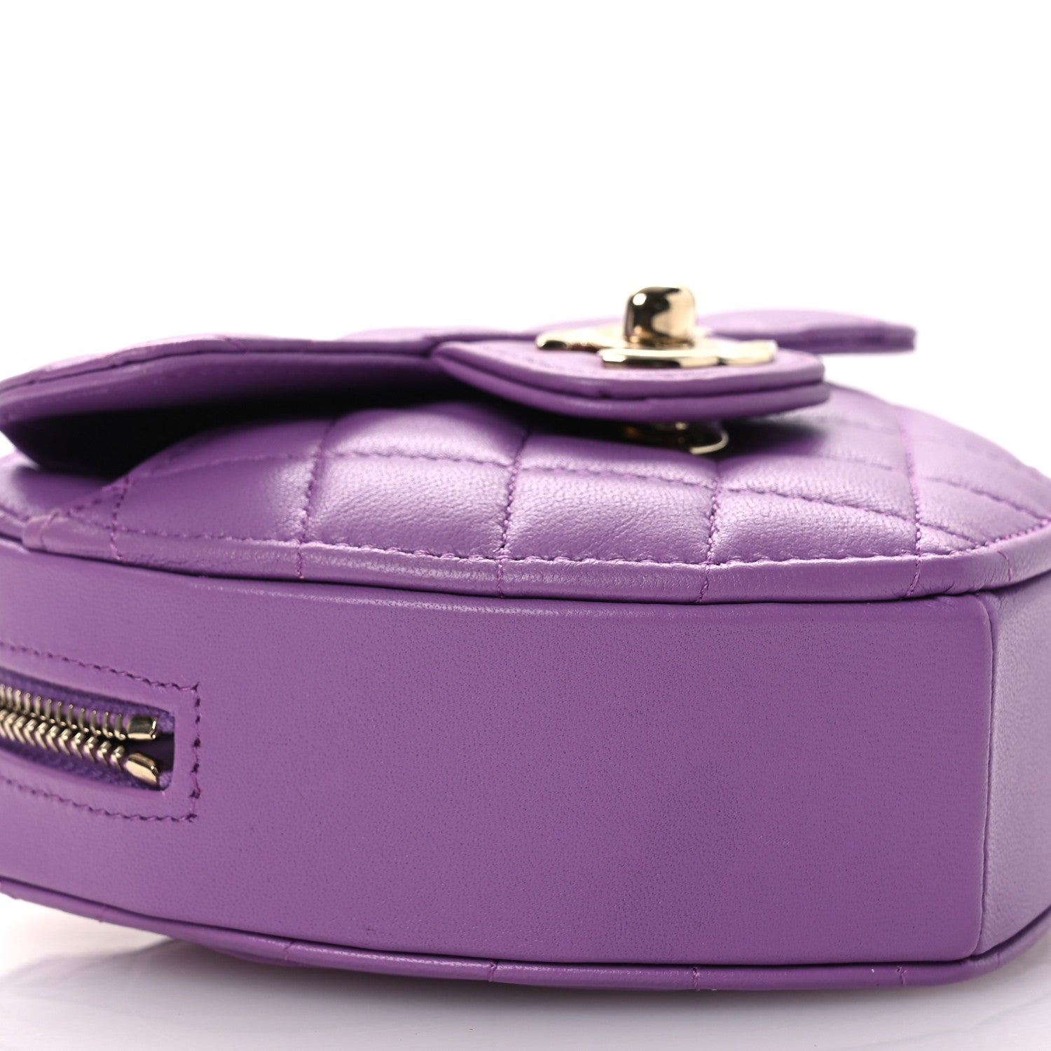 Chanel Lambskin Quilted CC In Love Heart Clutch With Chain Purple
