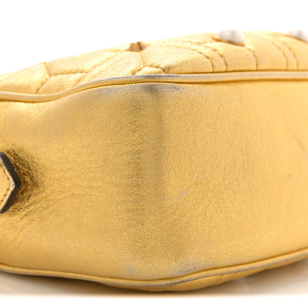 Gucci Metallic Calfskin Matelasse Studded Small Pearly GG Marmont Chain Shoulder Bag Gold
