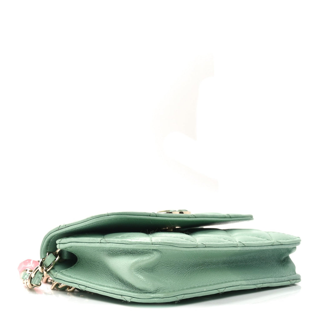 Chanel Lambskin Resin Quilted Mini Heart Flap Light Green