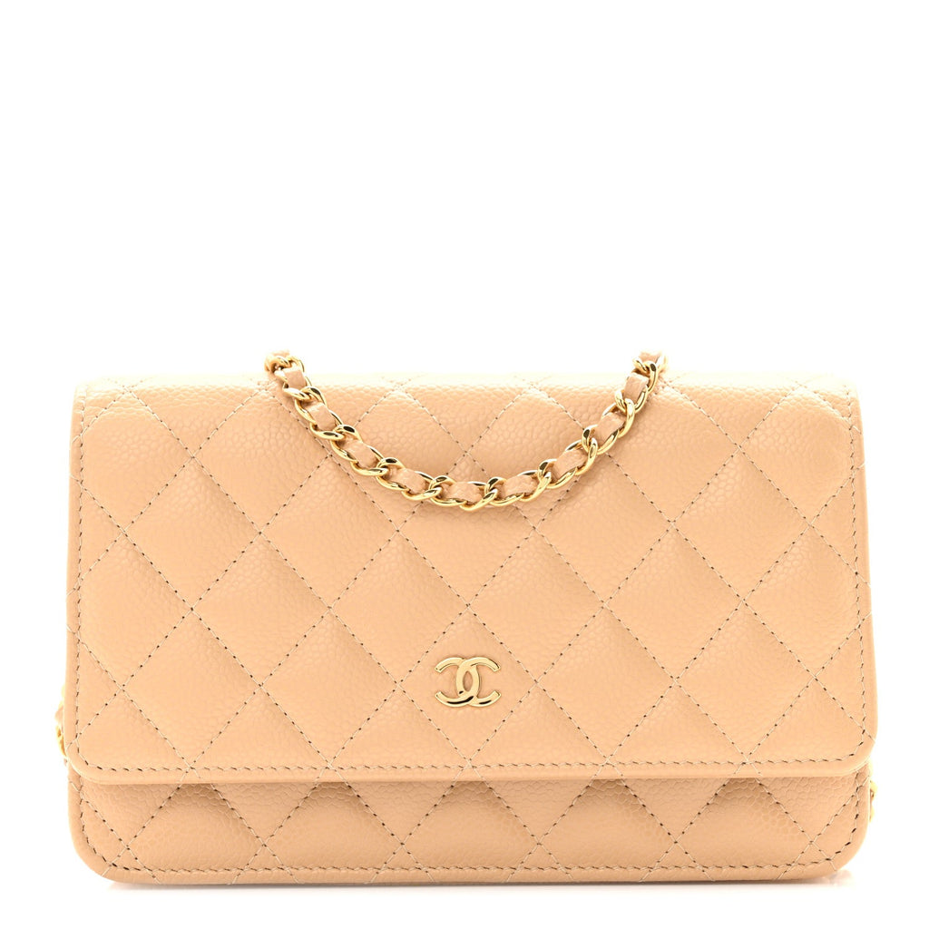 Chanel Caviar Quilted Wallet on Chain WOC Beige