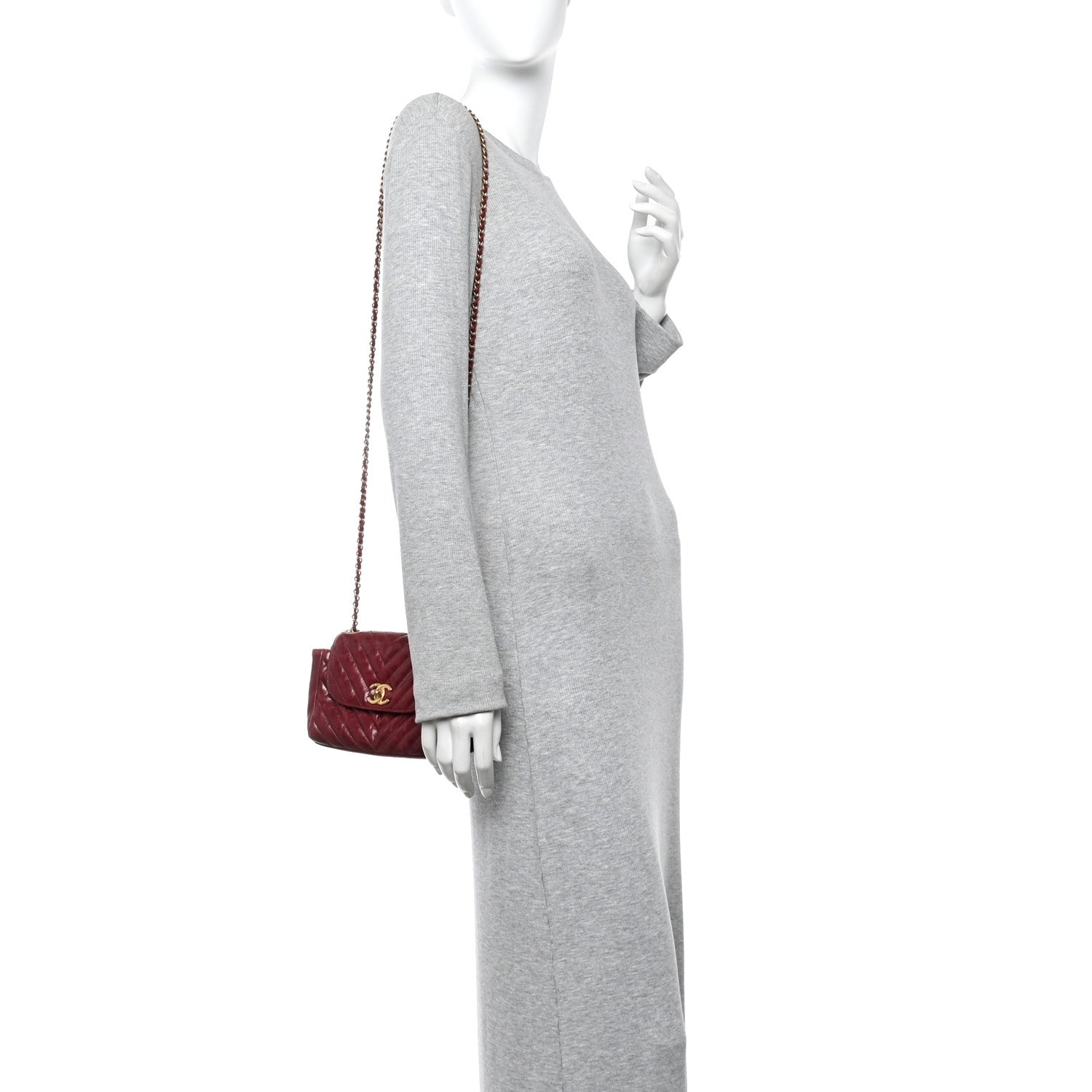 Chanel Glazed Calfskin Chevron Quilted Small Hampton Flap Burgundy