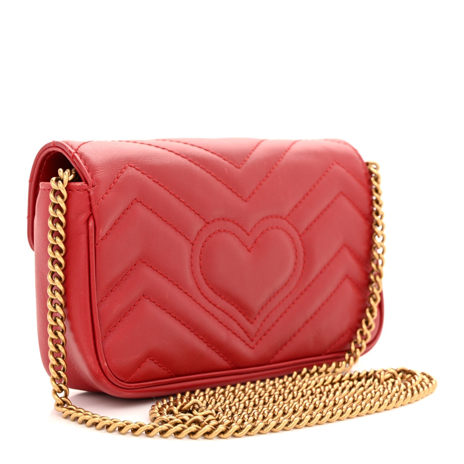 Gucci Calfskin Matelasse Super Mini GG Marmont Shoulder Bag Hibiscus Red