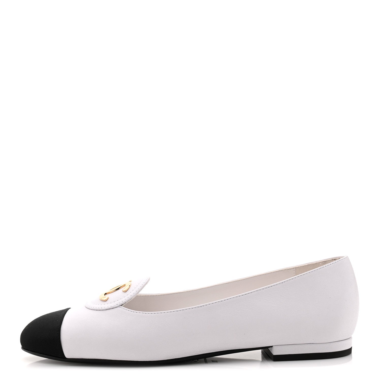 Calfskin Grosgrain Cap Toe CC Moccasin Loafers 39 White Black