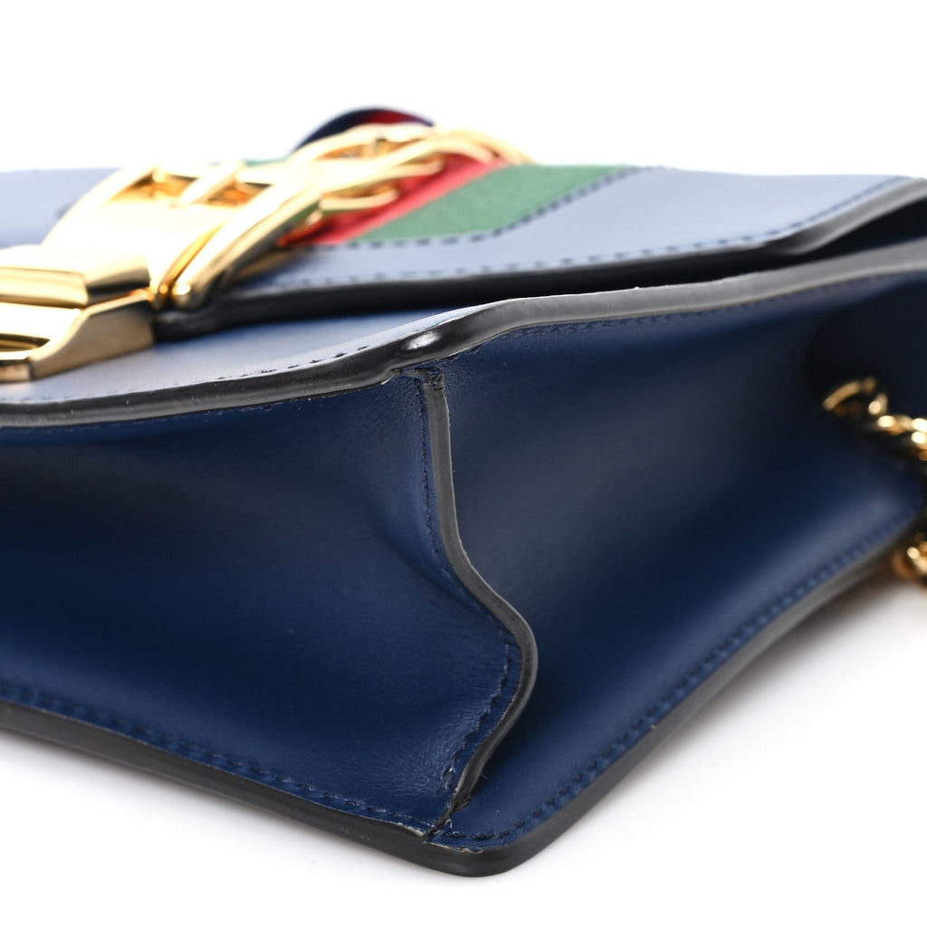 Gucci Calfskin Mini Sylvie Chain Shoulder Bag Blue Agata