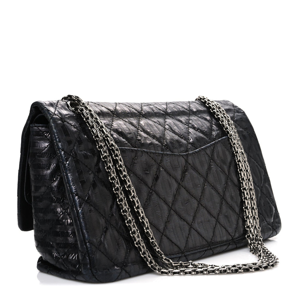Chanel Metallic Calfskin Striped 2.55 Reissue 227 Flap Black