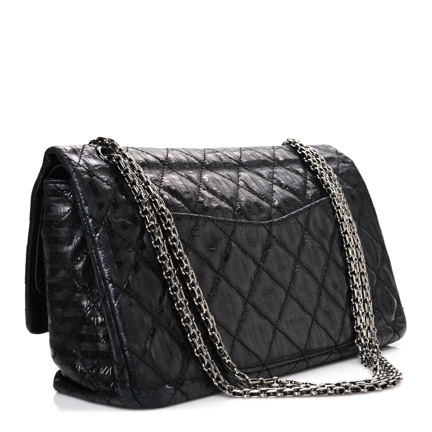 Chanel Metallic Calfskin Striped 2.55 Reissue 227 Flap Black