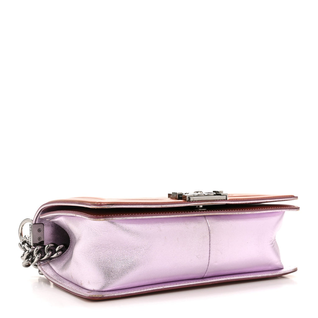 Chanel Metallic Patent Calfskin Quilted Medium Boy Flap Light Pink