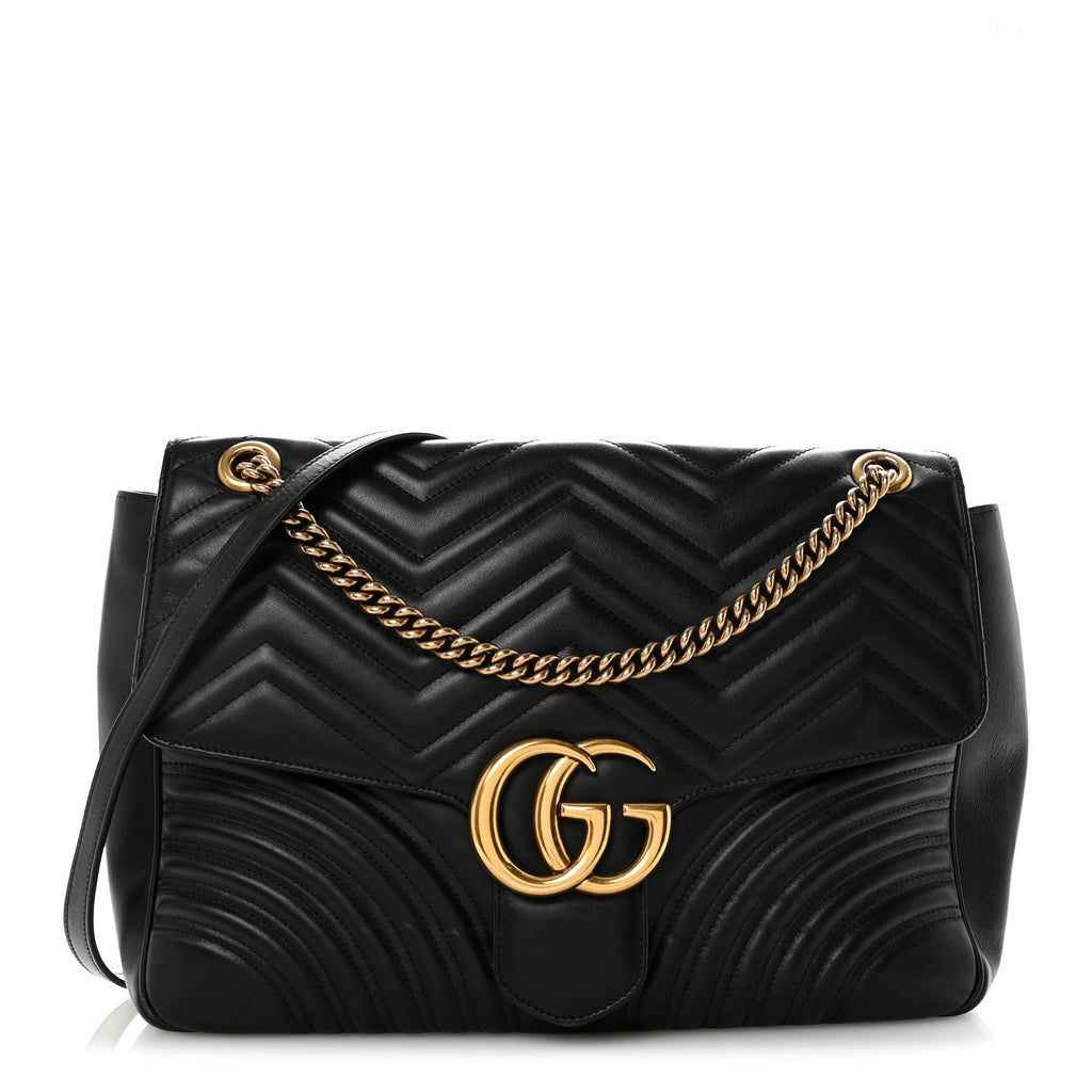 Gucci Calfskin Matelasse Large GG Marmont Shoulder Bag Black