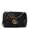 Gucci Calfskin Matelasse Large GG Marmont Shoulder Bag Black