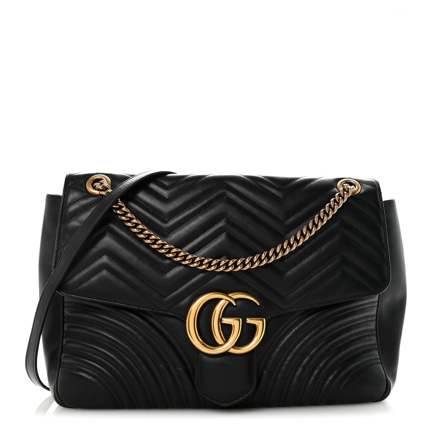 Gucci Calfskin Matelasse Large GG Marmont Shoulder Bag Black