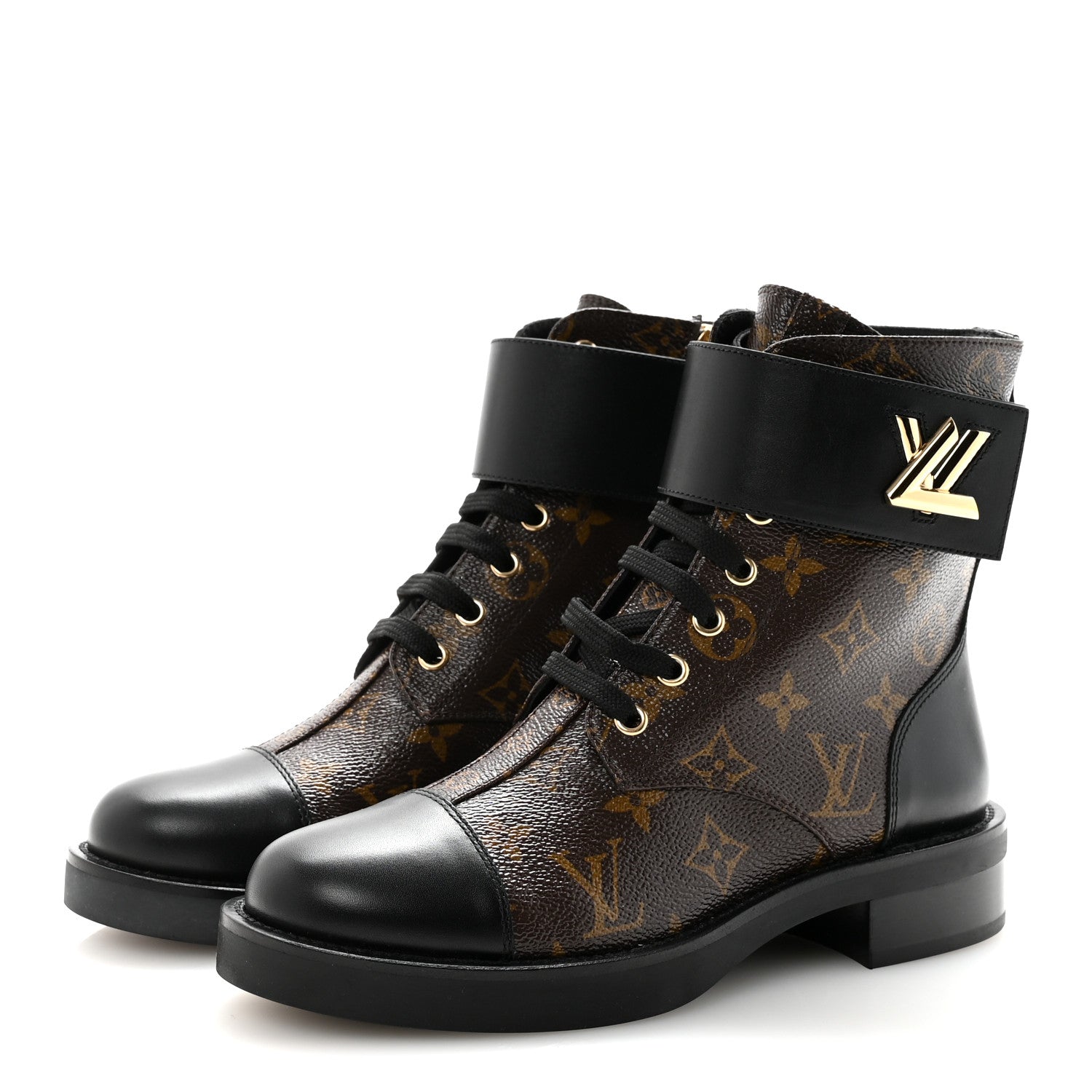 Louis Vuitton Calfskin Monogram Wonderland Flat Ranger Boots 37 Black