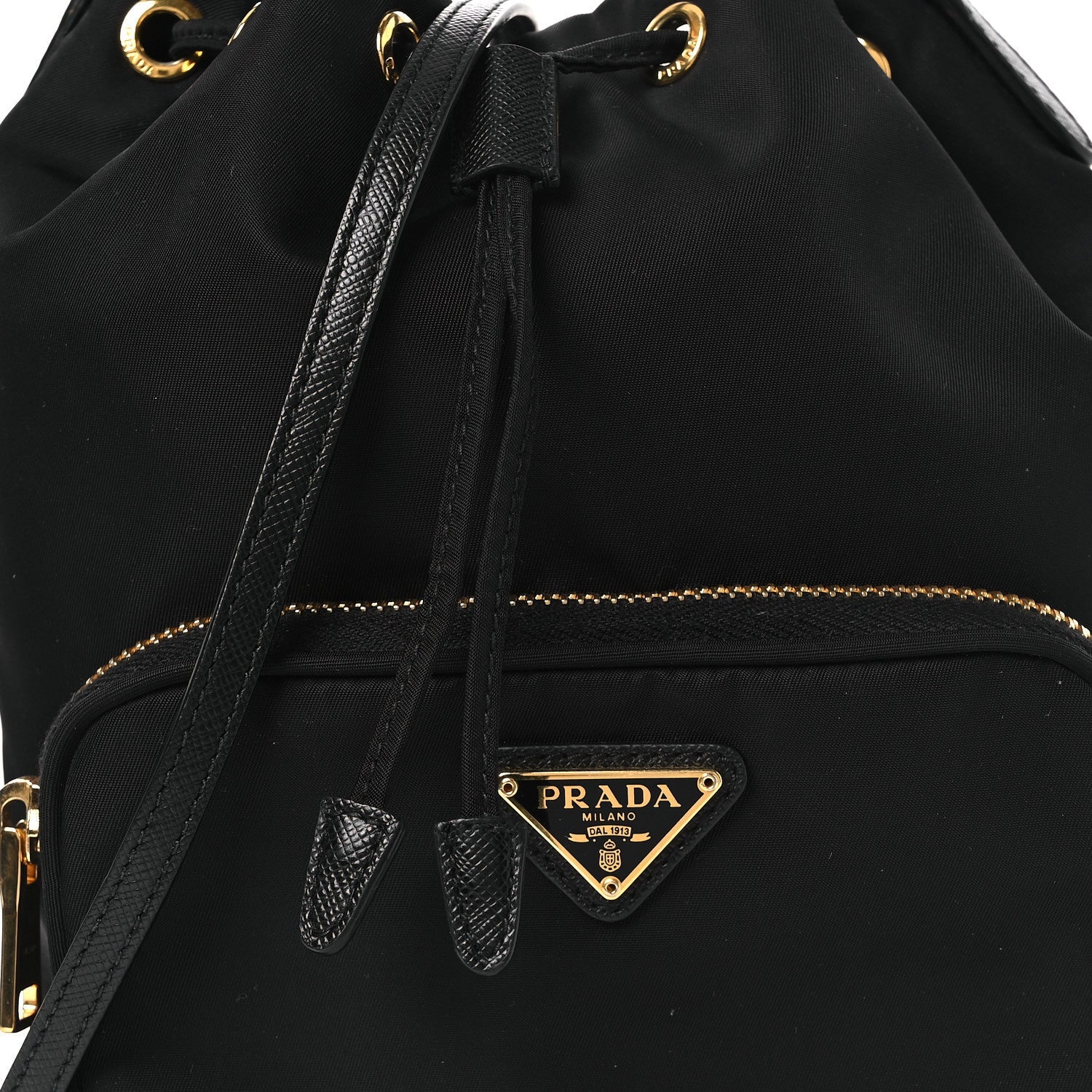 Prada Nylon Vela Saffiano Mini Bucket Crossbody Bag Black