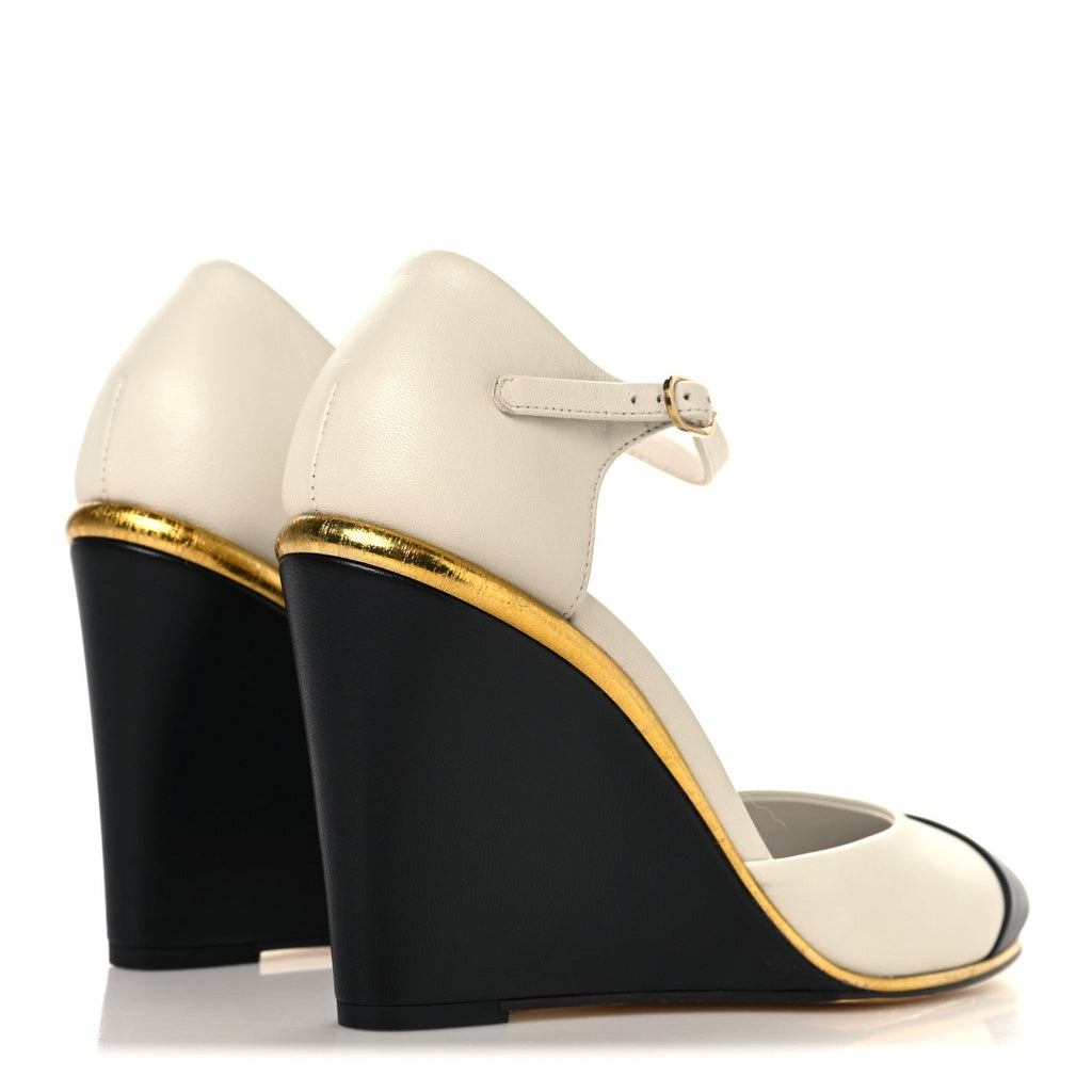 Lambskin Cap Toe Open Wedge 38 Black White