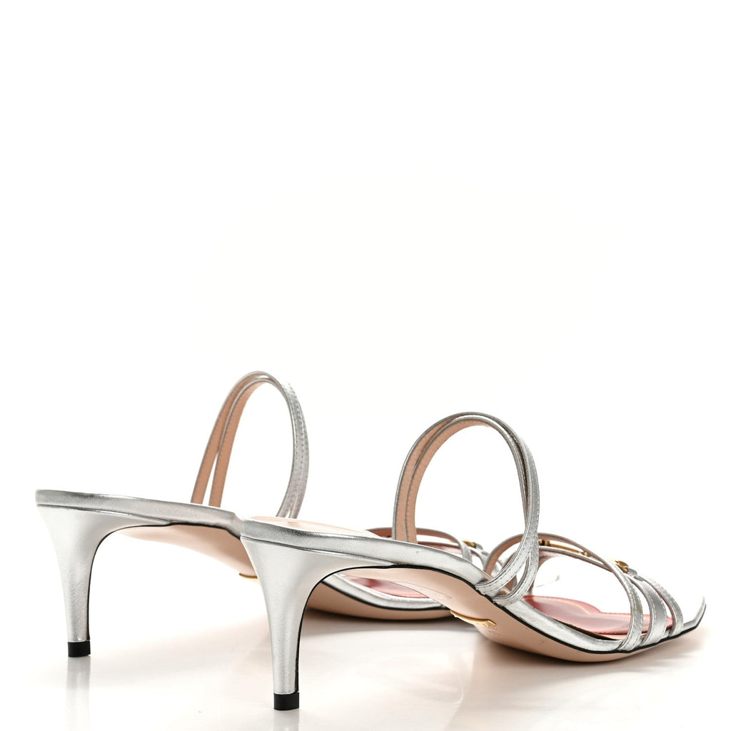 Gucci Metallic Nappa Victoria Strappy Horsebit Sandals 40 Silver