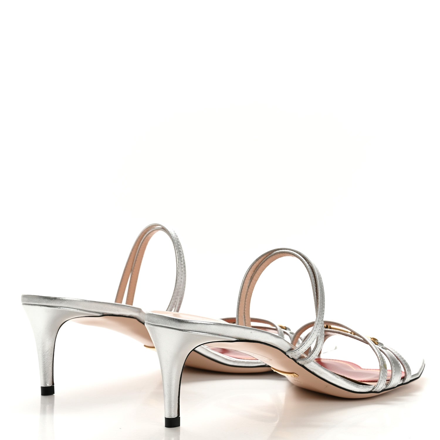 Gucci Metallic Nappa Victoria Strappy Horsebit Sandals 40 Silver