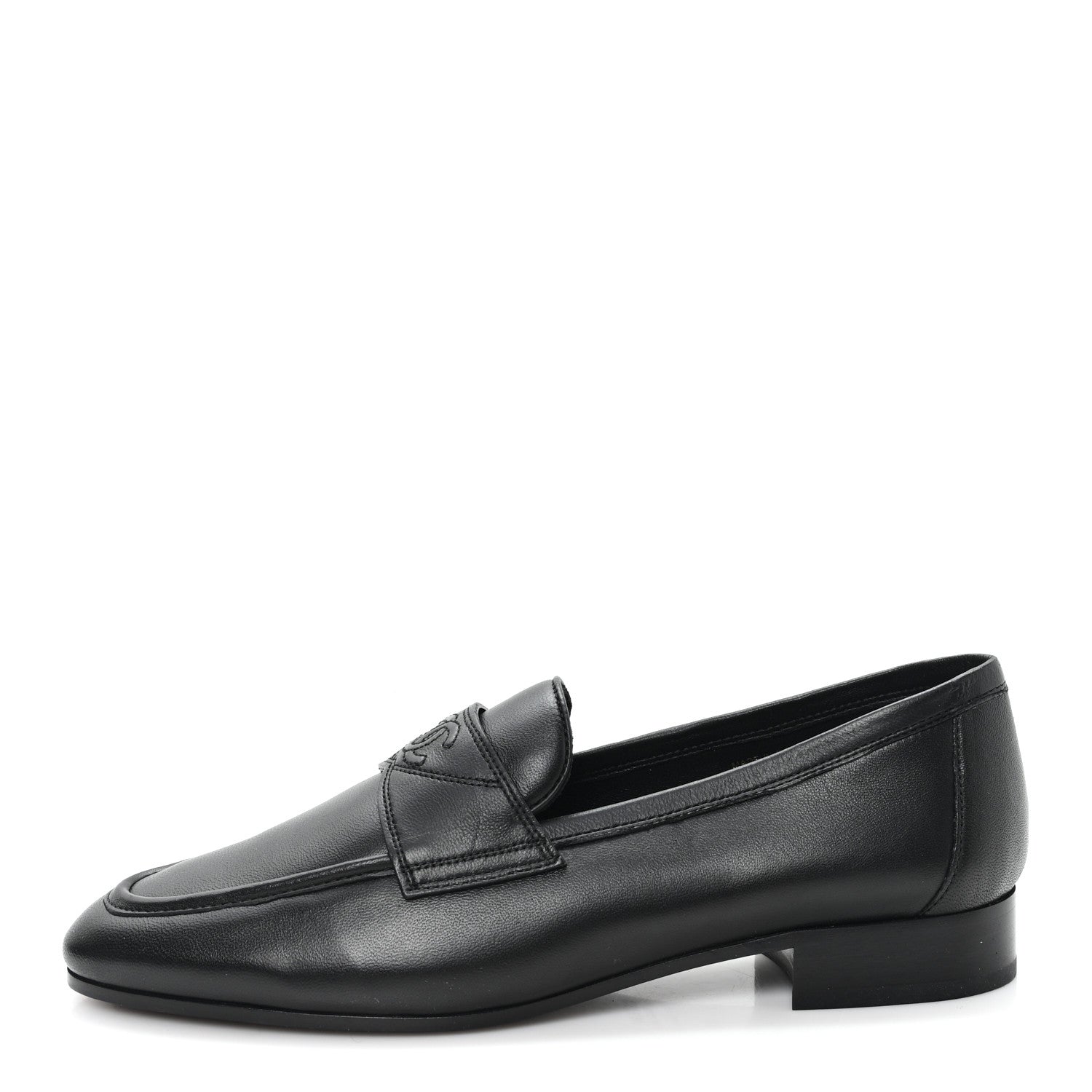 Calfskin Womens Stitched CC Loafers 38 Black