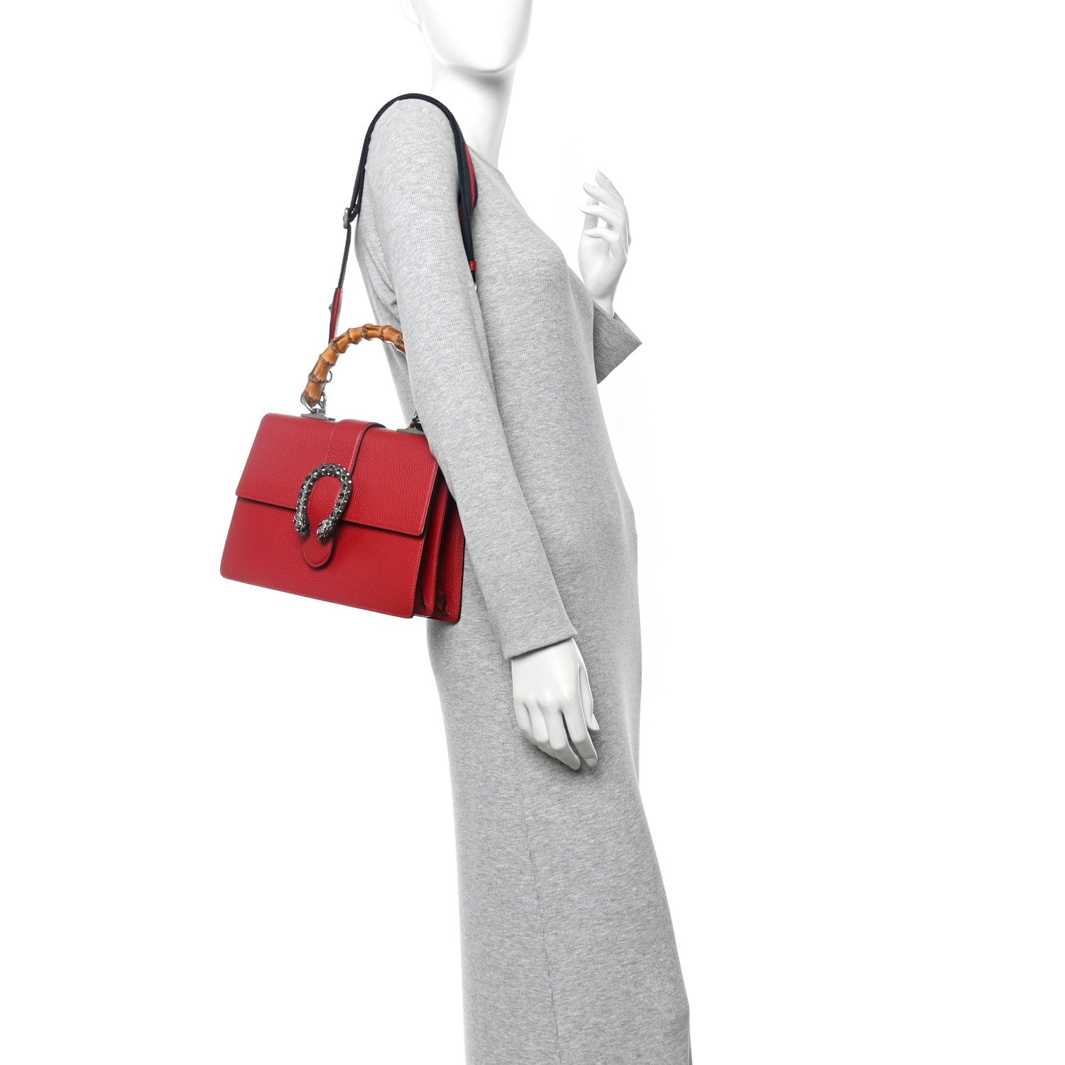 Gucci Dollar Calfskin Crystal Web Medium Dionysus Bamboo Top Handle Bag Hibiscus Red Black Diamond