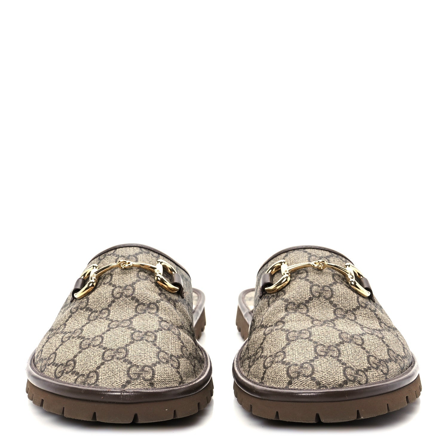 Gucci GG Supreme Monogram Miro Soft Calfskin Men's Horsebit Slippers 10 Beige Ebony New Acero