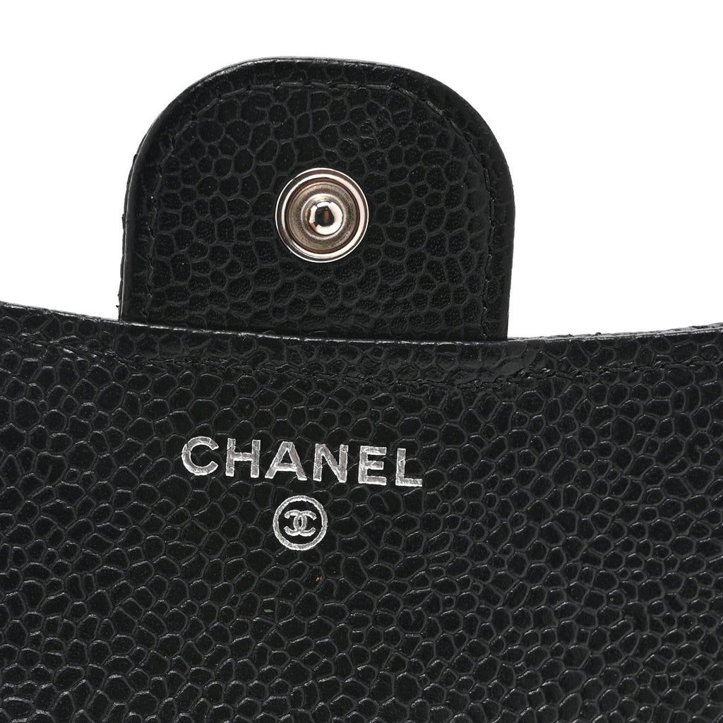 Caviar Quilted Compact Flap Wallet Black