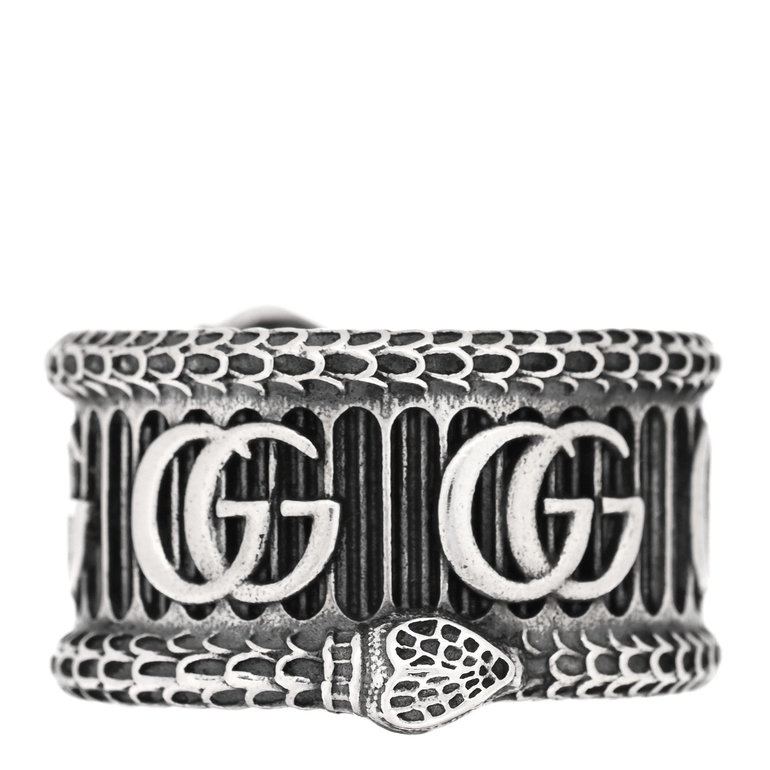 Gucci Sterling Silver GG Marmont Snake Band Ring 64 10.75