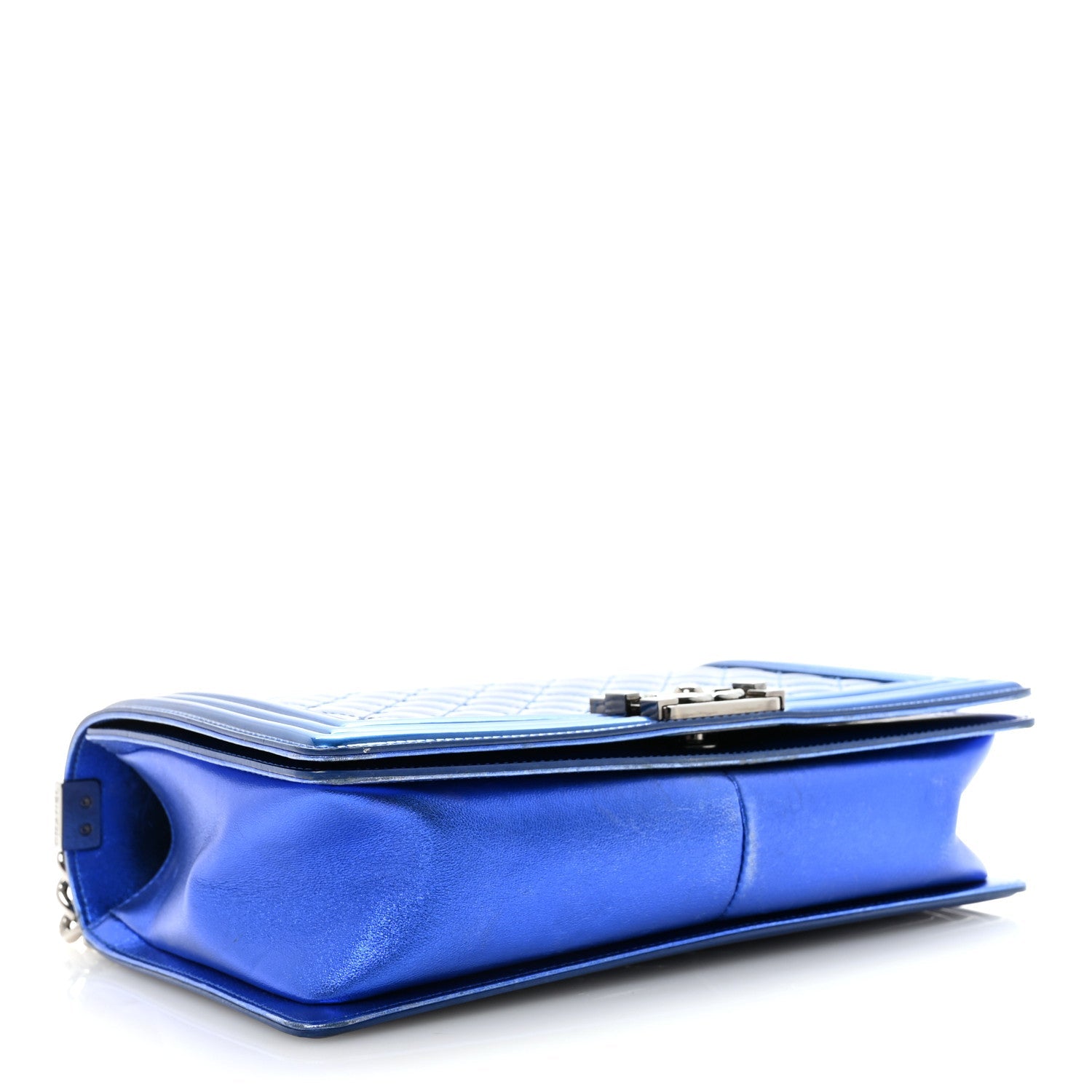Chanel Metallic Patent Quilted New Medium Boy Flap Blue