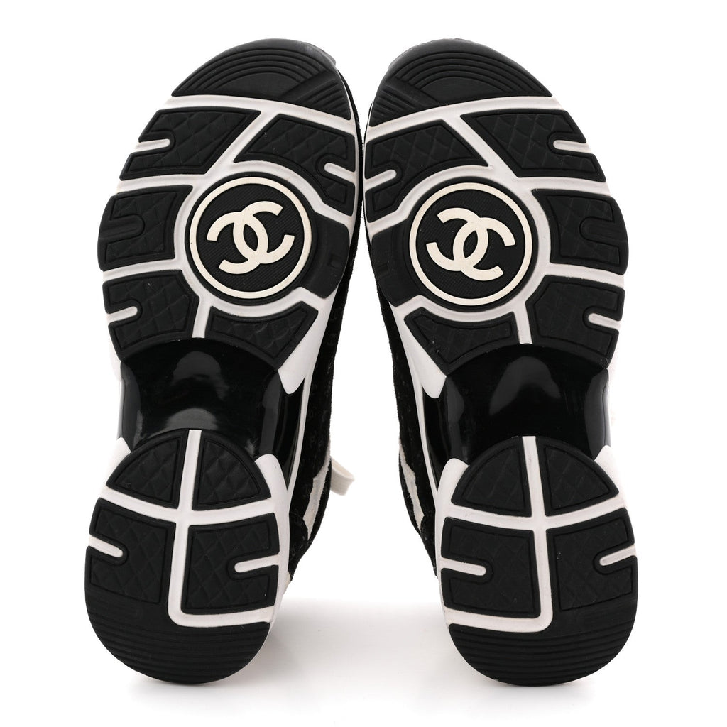 Nylon Suede Calfskin Printed CC Sneakers 36 White Black