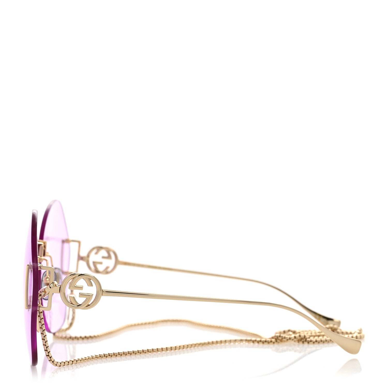 Gucci Metal Round Chain Sunglasses GG1203S Gold Purple
