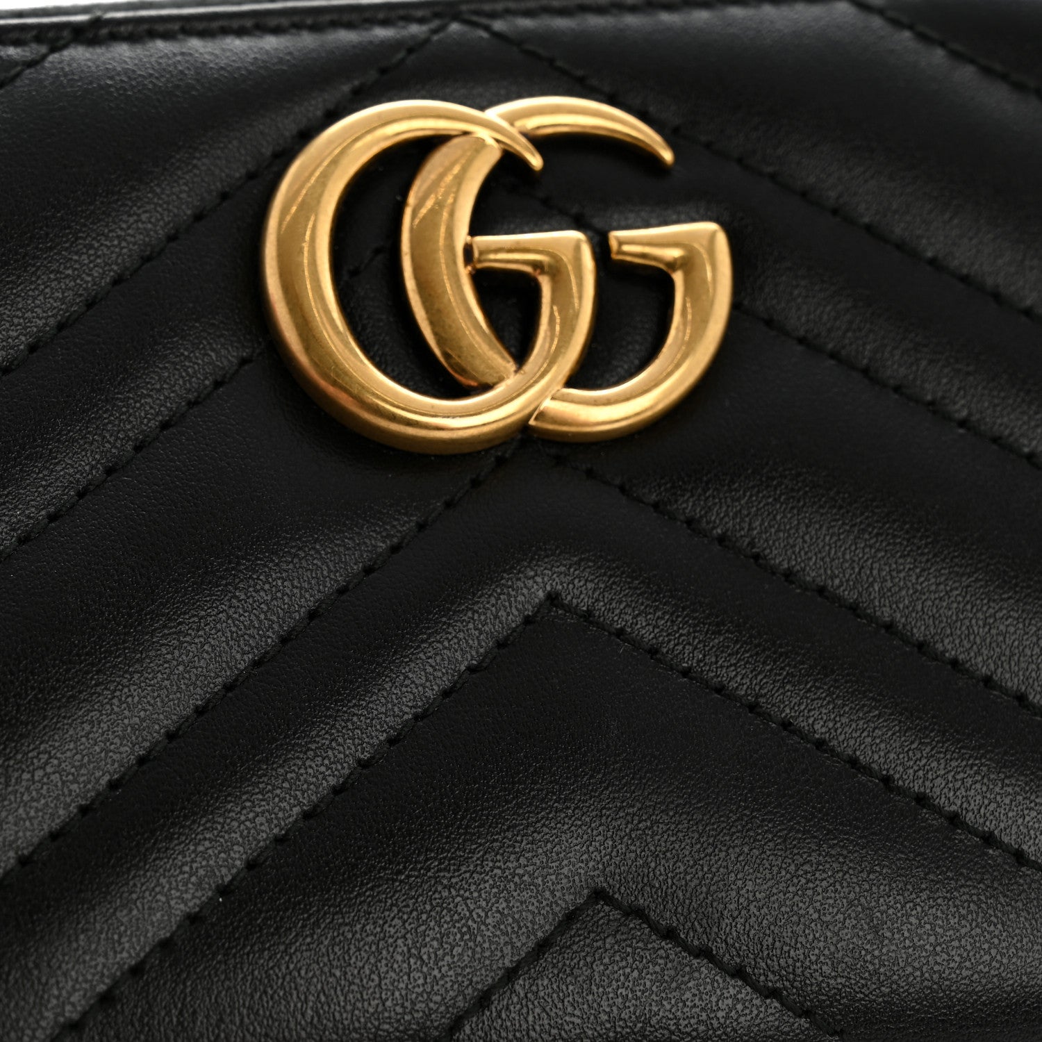 Gucci Calfskin Matelasse GG Marmont Zip Around Organizer Wallet Black