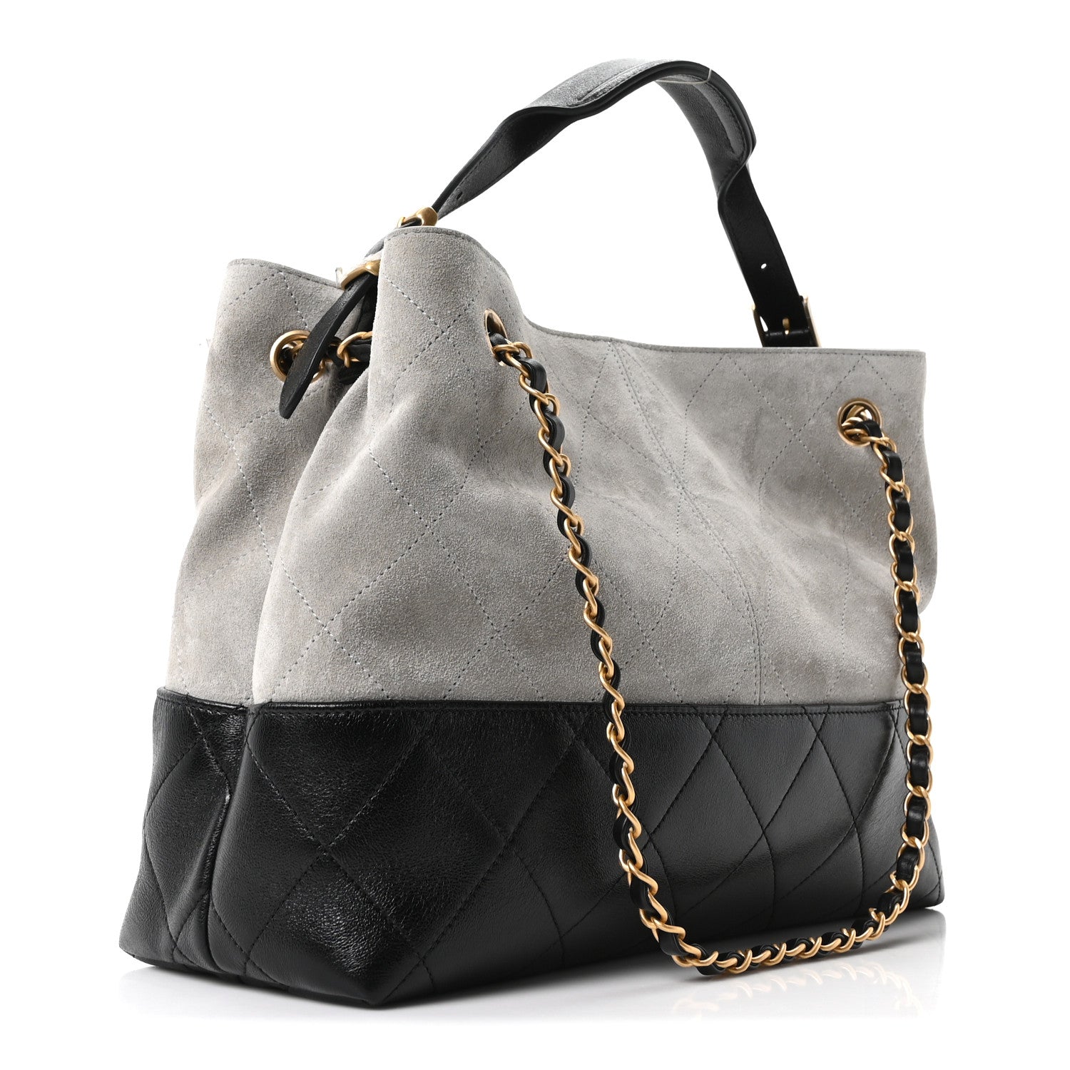 Chanel Suede Calfskin Shiny Lambskin Quilted Small Coco Base Shopping Bag Grey Black