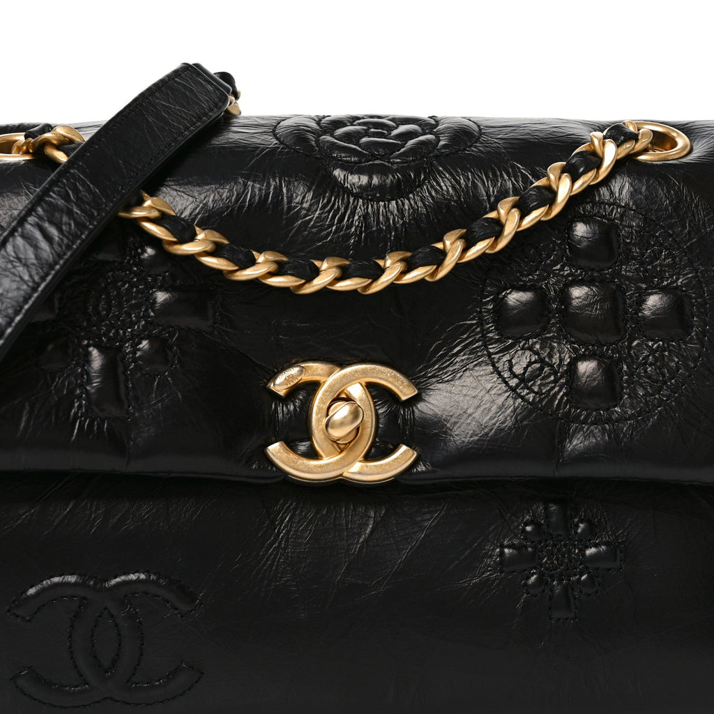 Chanel Crumbled Calfskin Embossed Flap Black