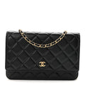 Chanel Lambskin Quilted Wallet On Chain WOC Black