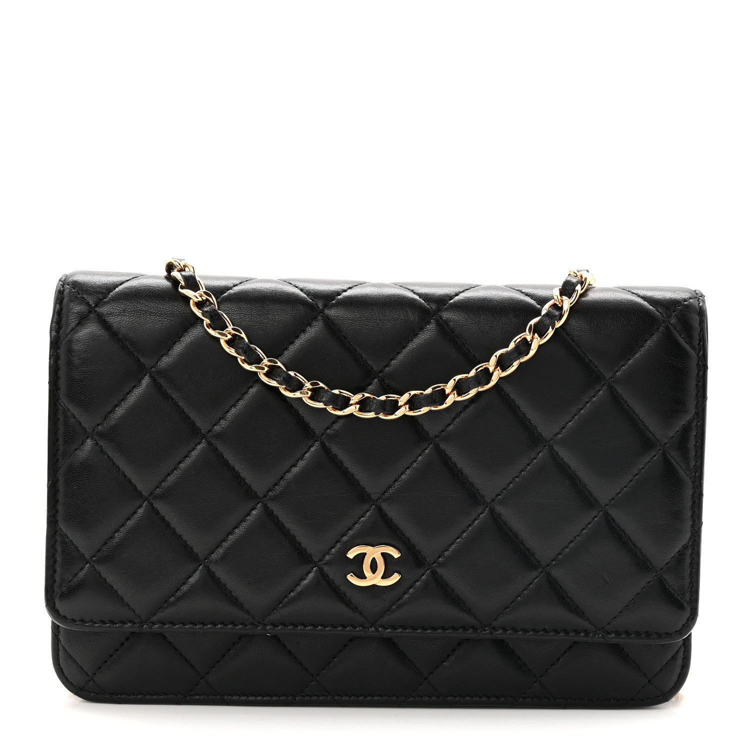 Chanel Lambskin Quilted Wallet On Chain WOC Black