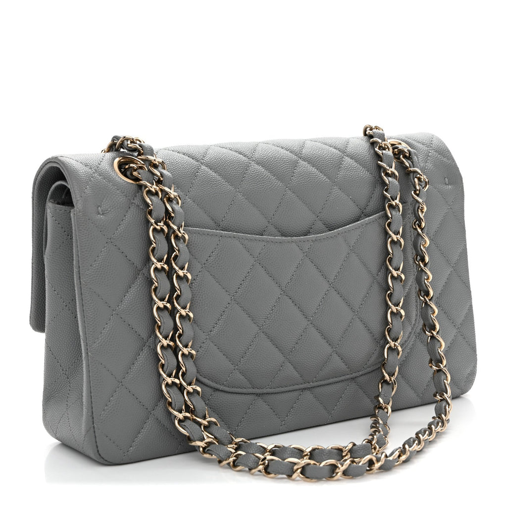 Chanel Caviar Quilted Medium Double Flap Grey