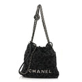 Chanel Denim Quilted Floral Print Mini Chanel 22 Black Grey
