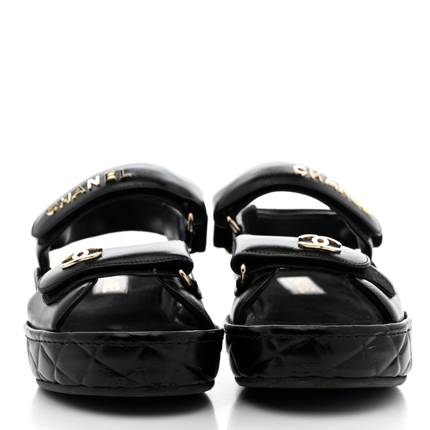 Chanel Shiny Calfskin Logo Platform Sandals 39 Black