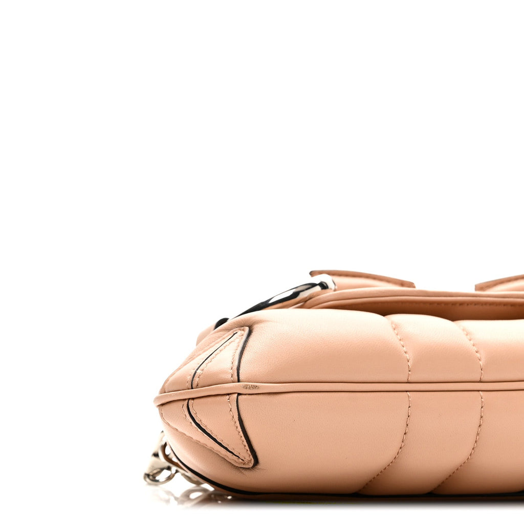 Gucci Nappa Vertical Matelasse Small Maxi Horsebit Chain Shoulder Bag Beige