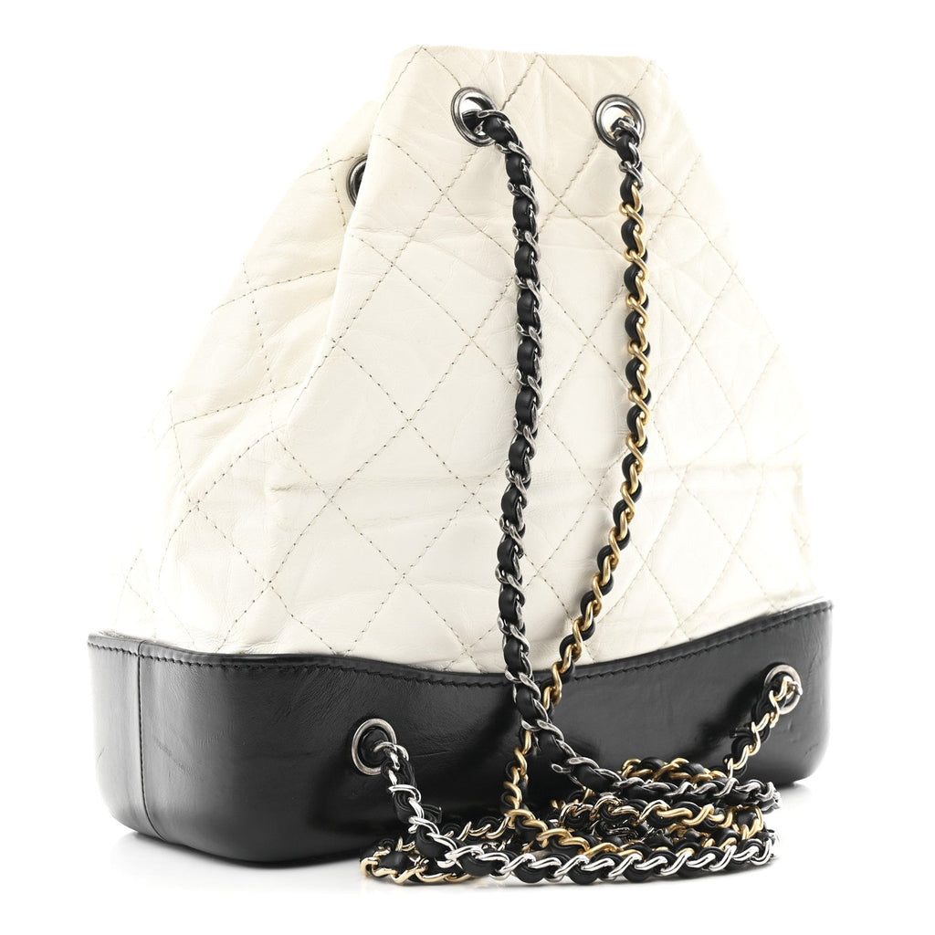 Chanel Aged Calfskin Quilted Small Gabrielle Backpack Black White