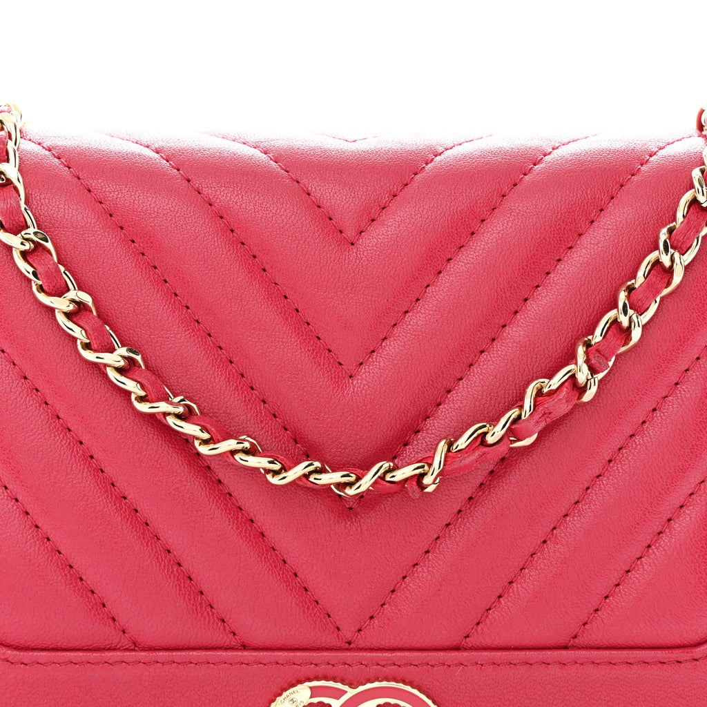 Chanel Sheepskin Chevron Quilted Vintage Mademoiselle Wallet On Chain WOC Dark Pink