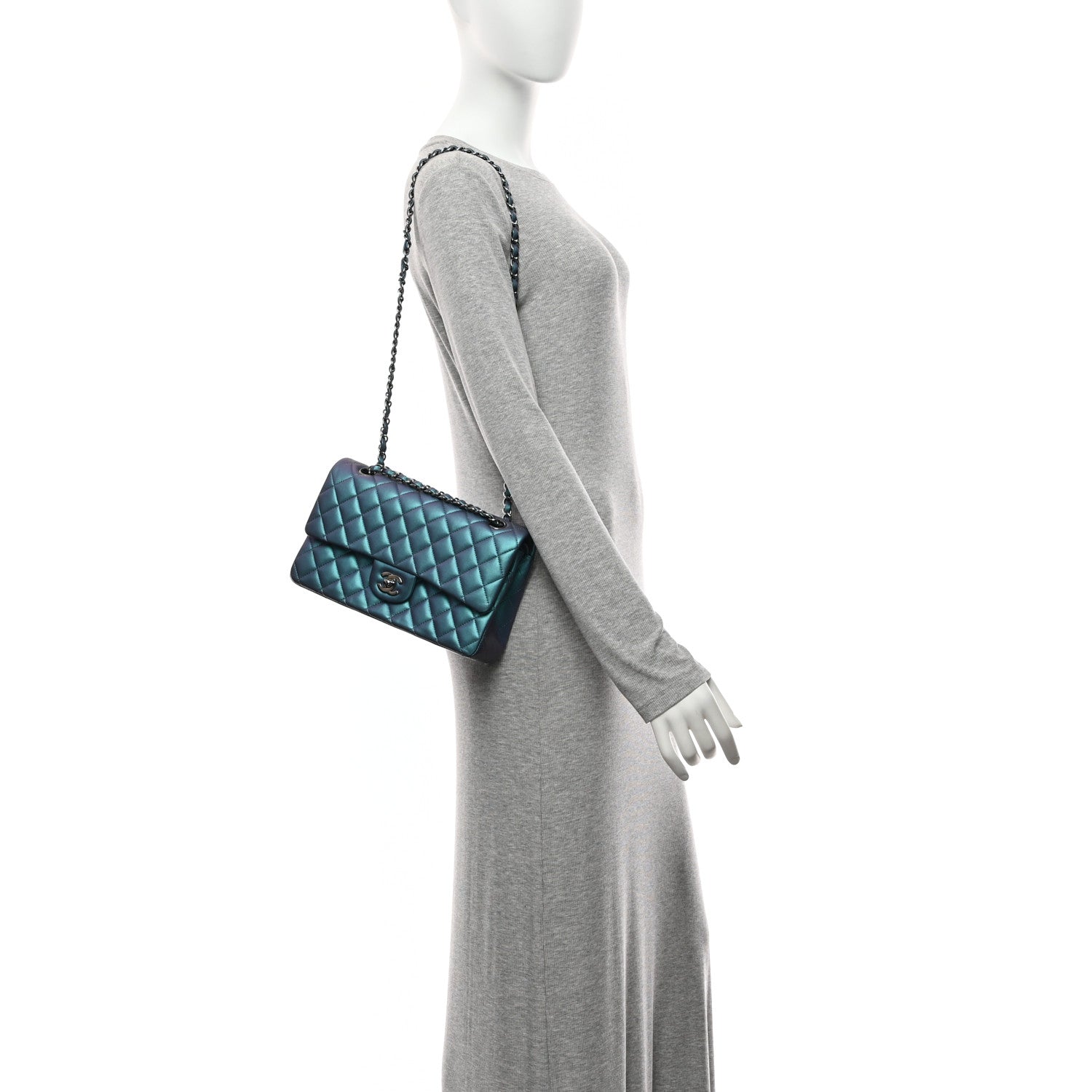 Chanel Iridescent Lambskin Quilted Medium Double Flap Turquoise