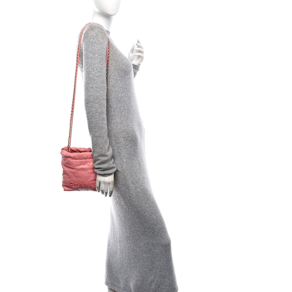 Chanel Shiny Caviar Quilted Mini Chanel 22 Coral