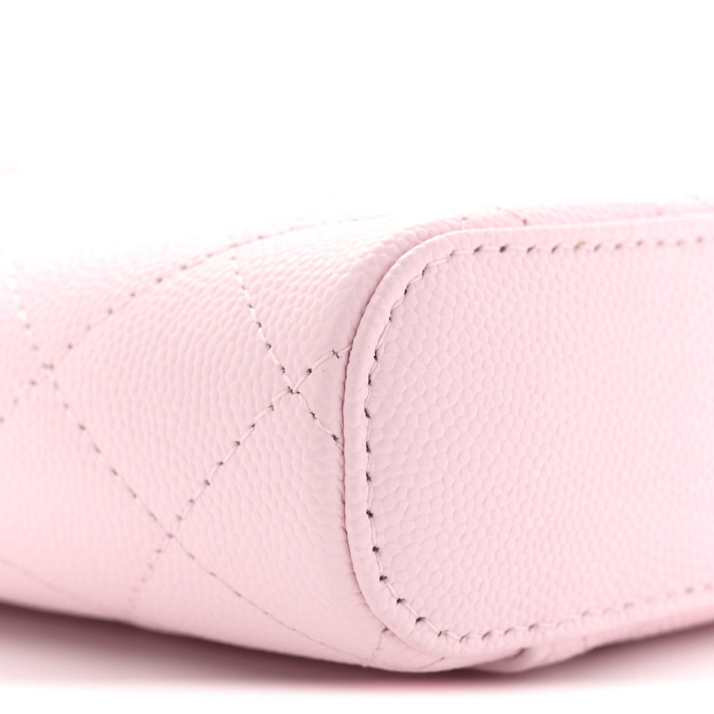 Caviar Quilted Phone Holder With Chain Light Pink