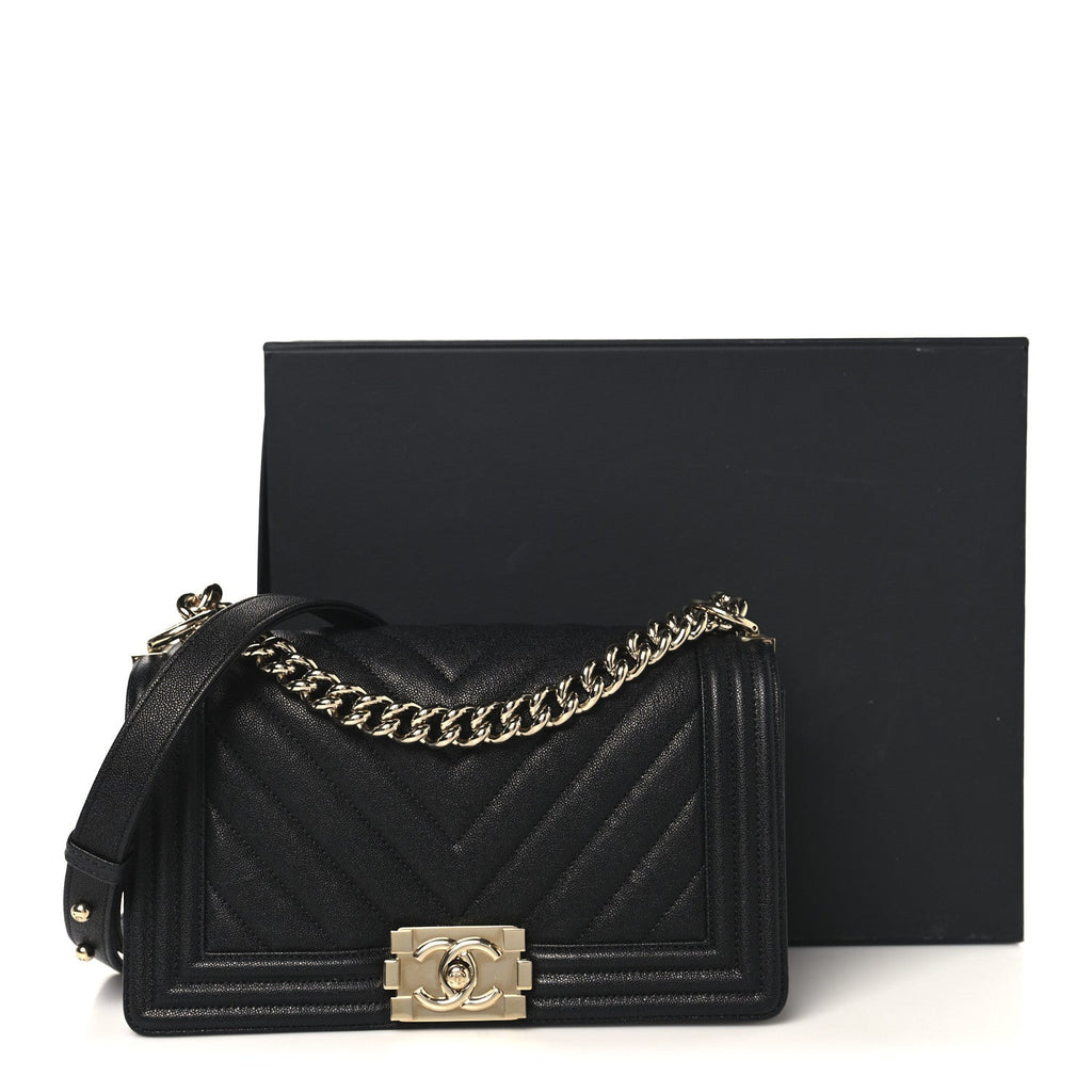 Chanel Caviar Chevron Quilted Medium Boy Flap Black