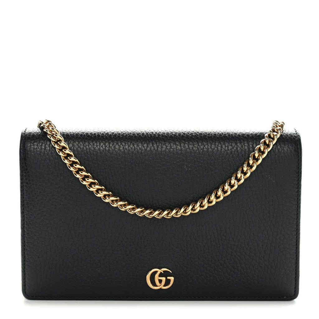 Gucci Calfskin Mini GG Marmont Chain Wallet Black