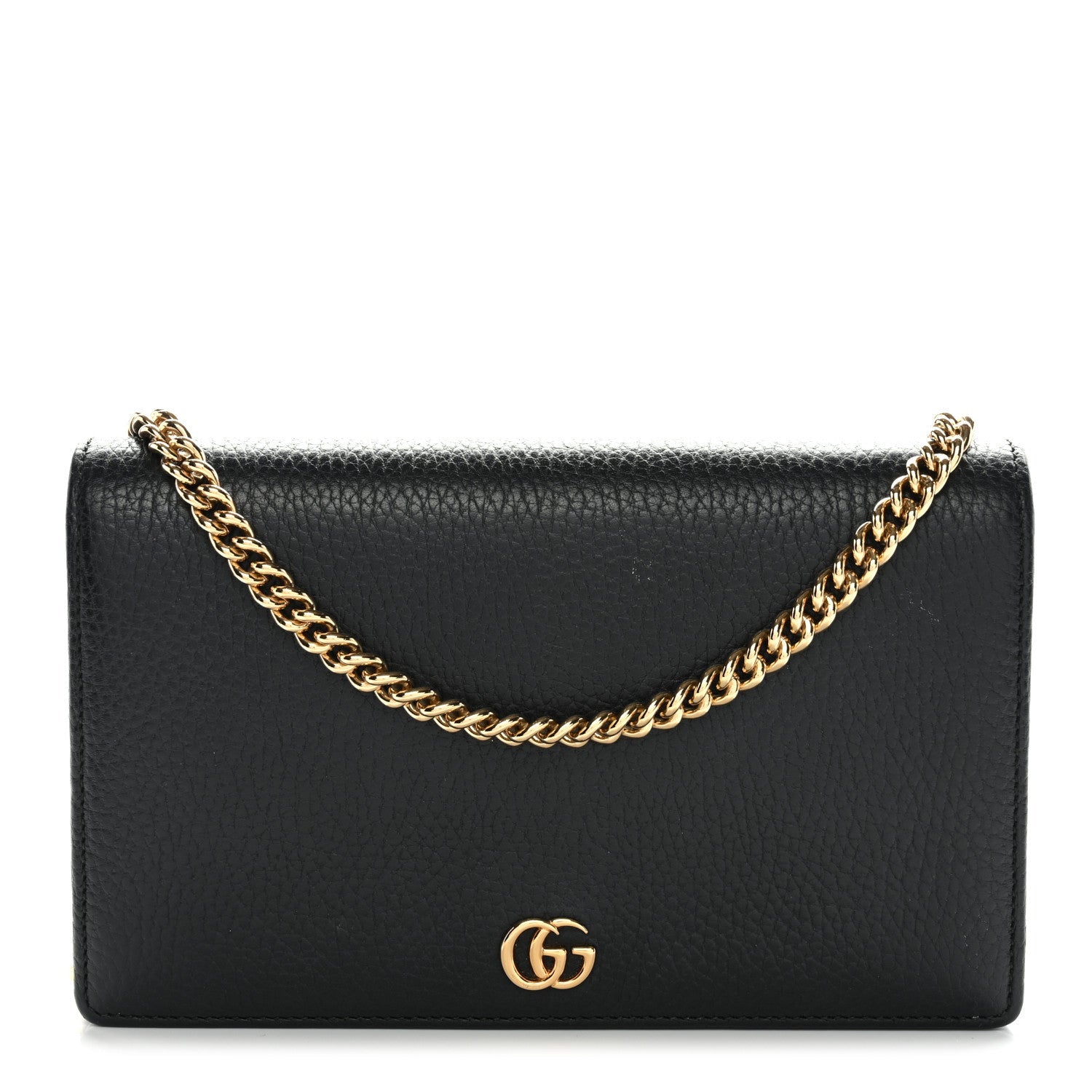Gucci Calfskin Mini GG Marmont Chain Wallet Black