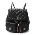 Chanel Shiny Caviar Quilted Medium Duma Pockets Drawstring Backpack Black