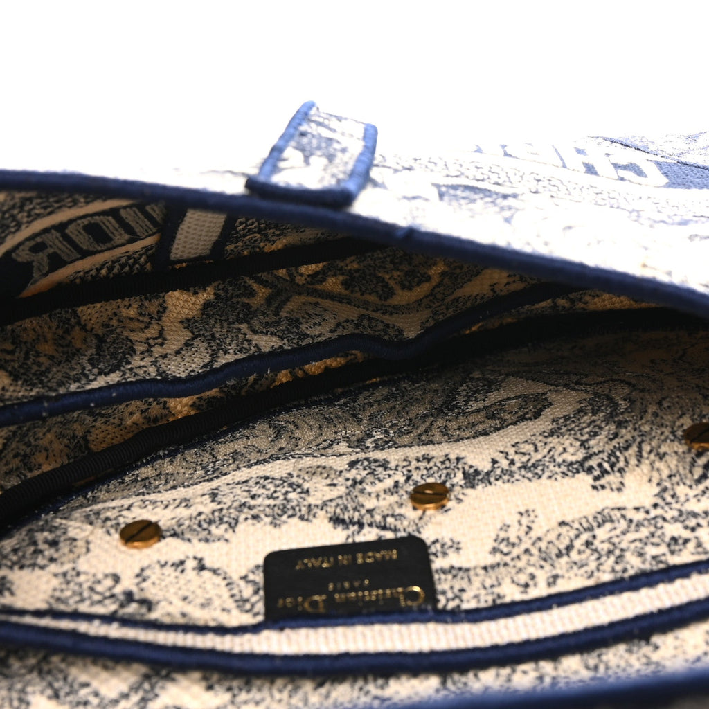 Christian Dior Canvas Embroidered Toile de Jouy Saddle Bag Blue
